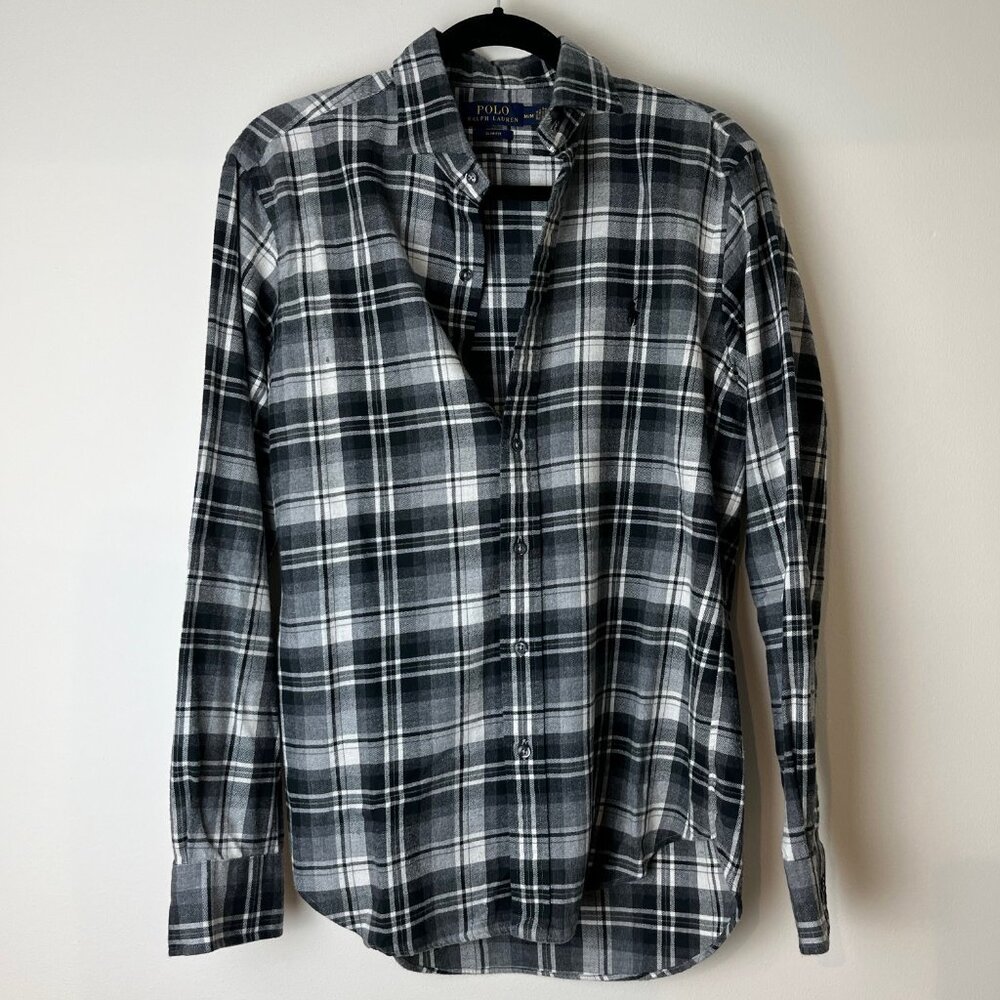 Ralph Lauren Monochrome Flannel Check Cotton Button Down Shirt L